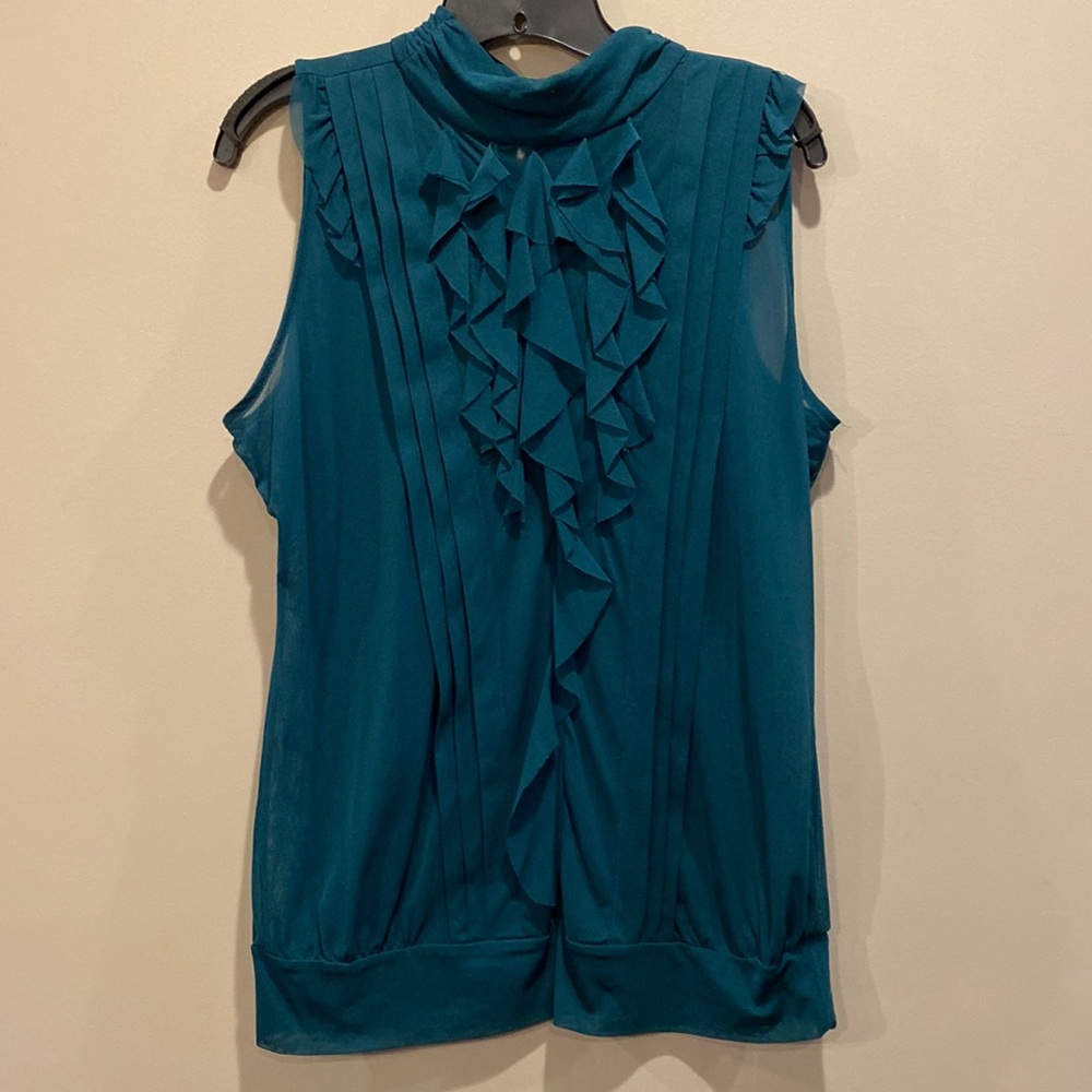 The Limited sheer sleeveless blouse with front ruffle accent large